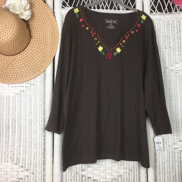 Crystal - Kobe Autumn Embroidery Dressy Tee 3/4 Sleeve - Picture 9 of 10
